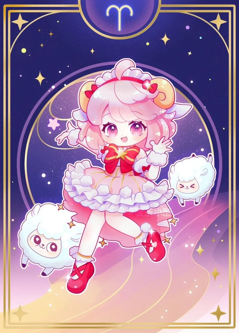 Trang trí màn hình cùng hình chibi cung bạch dương
