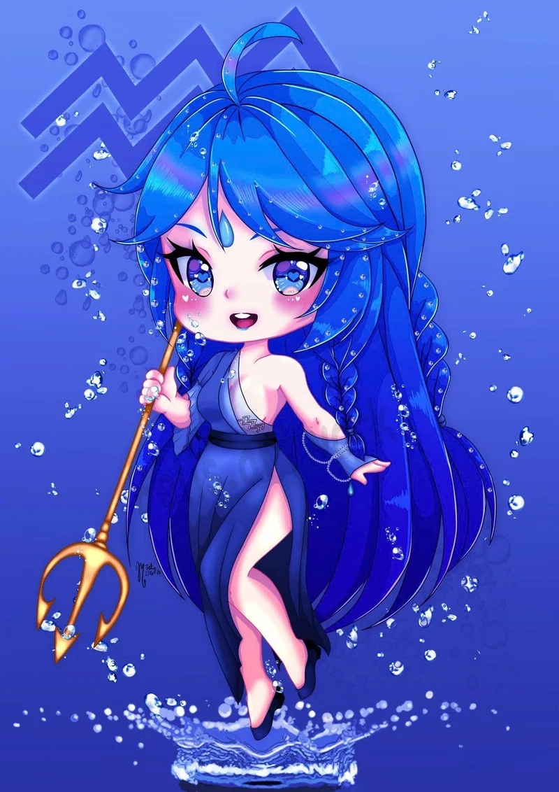 Trang trí màn hình với hình chibi cung bảo bình tuyệt đẹp