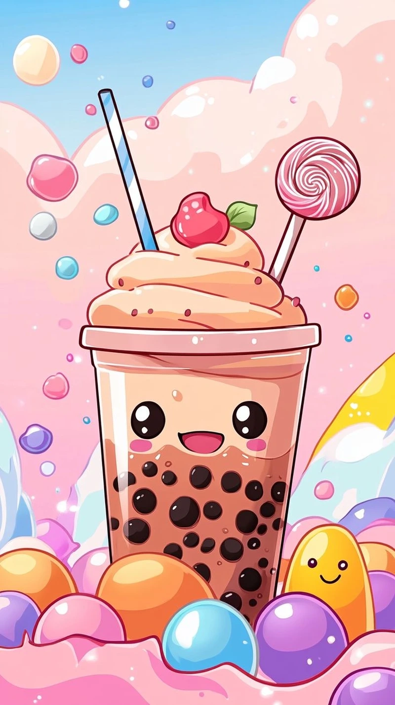 Thêm sức sống cho màn hình với chibi hình trà sữa cute