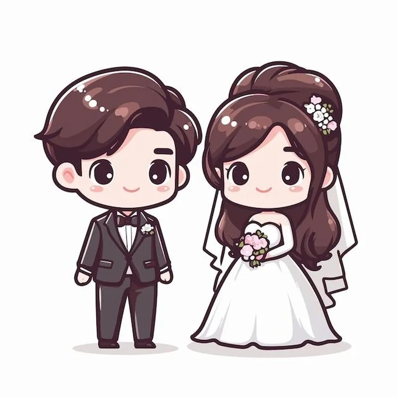 Chiêm ngưỡng ngay ảnh chibi cô dâu chú rể siêu dễ thương
