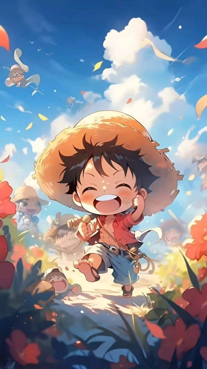 Trang trí màn hình với hình luffy chibi cute dễ thương