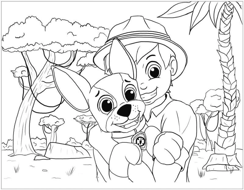 Bé thích thú với tranh tô màu con chó cứu hộ đáng yêu và sống động