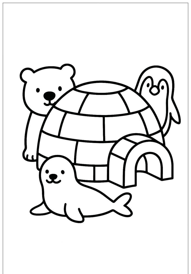 In và tô tranh tô màu động vật Bắc Cực A4 đẹp mắt cho bé