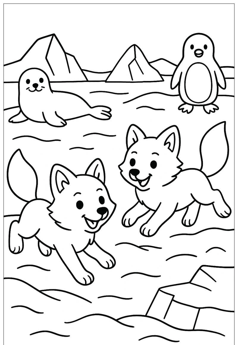 Bé yêu thích tranh tô màu cáo Bắc Cực sinh động và dễ tô