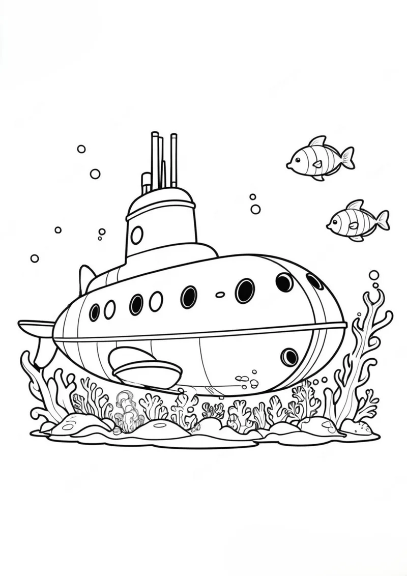 Sáng tạo màu sắc với hình tô màu tàu ngầm dễ thương