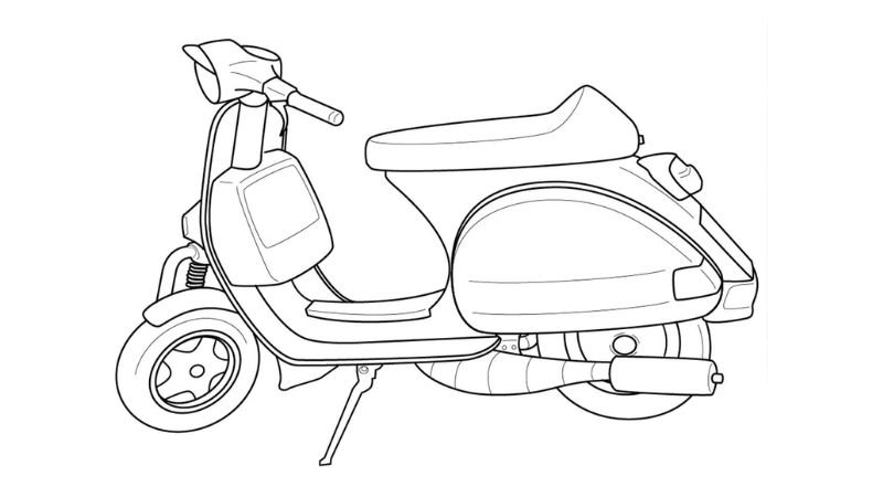 Bé yêu mê mẩn với tranh tô màu xe Vespa cổ điển đầy ấn tượng