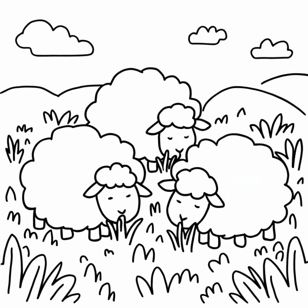 Hình con cừu chưa tô màu lông mềm đáng yêu