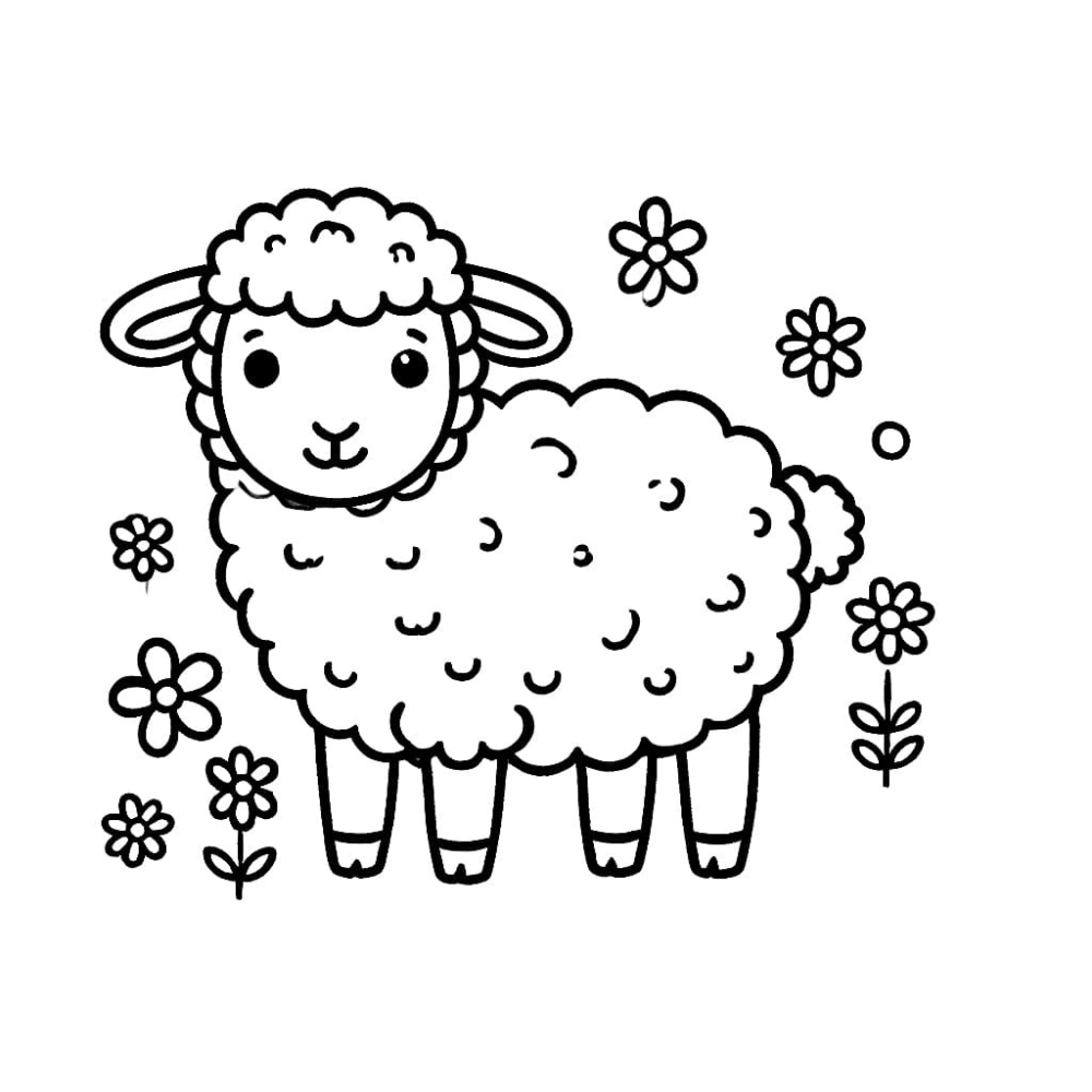 Tranh tô màu con cừu con bé xinh ngọt ngào