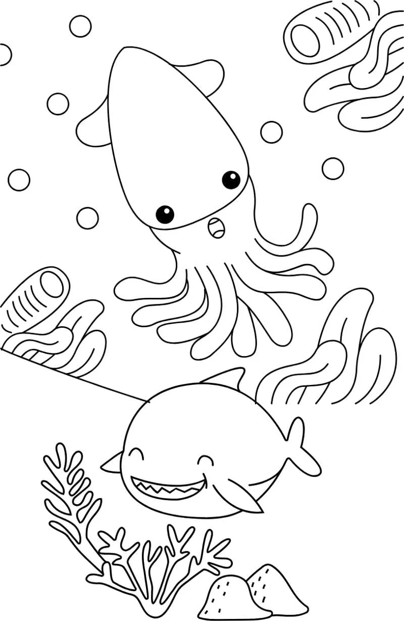 Tranh vẽ con vật sống dưới nước nét rõ ràng dễ tô màu