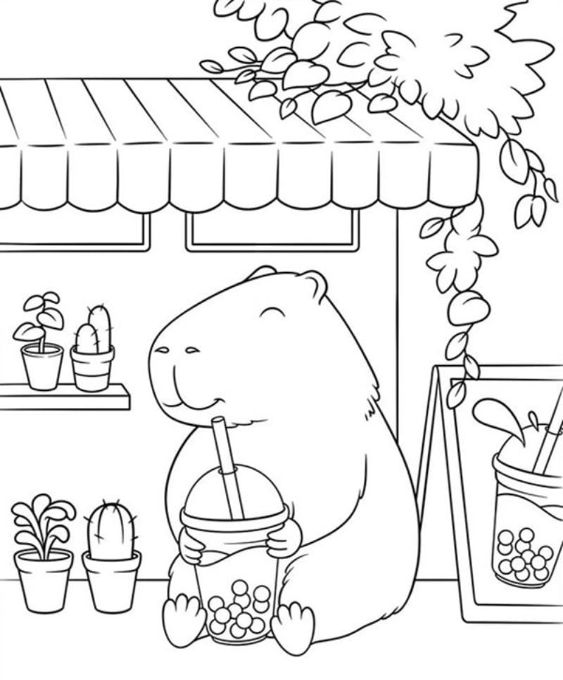 Tranh tô màu capybara cute chibi nhỏ xinh dễ thương