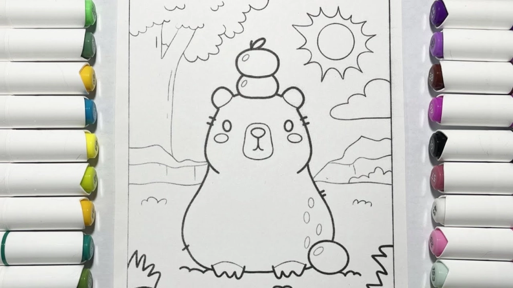 Tranh tô màu capybara và những người bạn vui nhộn giúp bé tô màu sáng tạo