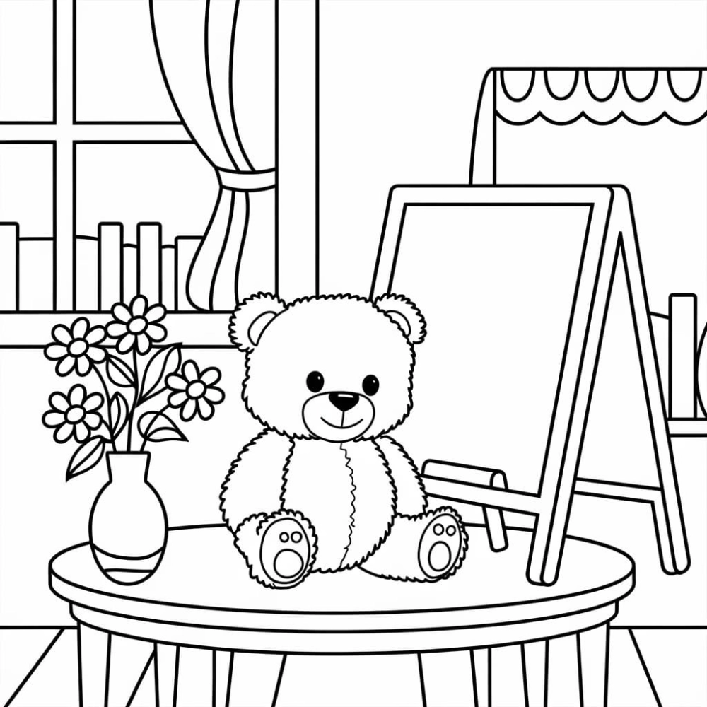 Hình vẽ tranh tô màu gấu dâu đơn giản giúp bé tô màu dễ dàng